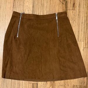 1. State Brown Mini Skirt with Silver Zippers